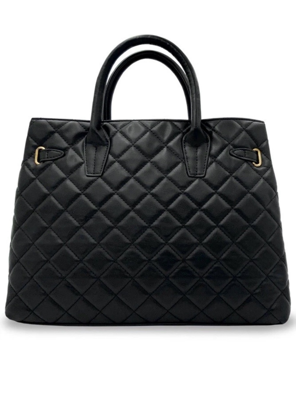 NWT Badgley Mischka a lack Quilted Tote with Gold Tone Hardware and Lock & Key - Picture 3 of 13